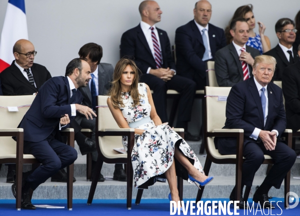 Défilé du 14 juillet sur les champs Elysées avec Emmanuel MACRON, son épouse Brigitte et Donald TRUMP et son épouse Mélania TRUMP. Défilé du 14 juillet 2017 en présence du président américain Donald TRUMP.