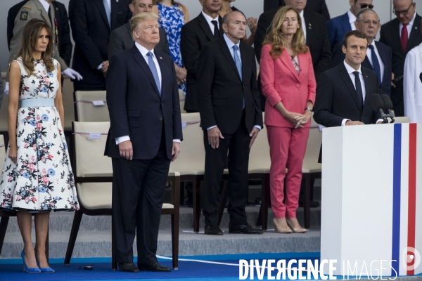 Défilé du 14 juillet sur les champs Elysées avec Emmanuel MACRON, son épouse Brigitte et Donald TRUMP et son épouse Mélania TRUMP. Défilé du 14 juillet 2017 en présence du président américain Donald TRUMP.