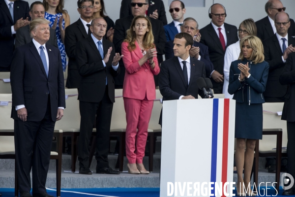 Défilé du 14 juillet sur les champs Elysées avec Emmanuel MACRON, son épouse Brigitte et Donald TRUMP et son épouse Mélania TRUMP. Défilé du 14 juillet 2017 en présence du président américain Donald TRUMP.