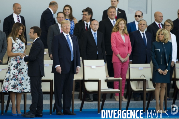 Défilé du 14 juillet sur les champs Elysées avec Emmanuel MACRON, son épouse Brigitte et Donald TRUMP et son épouse Mélania TRUMP. Défilé du 14 juillet 2017 en présence du président américain Donald TRUMP.