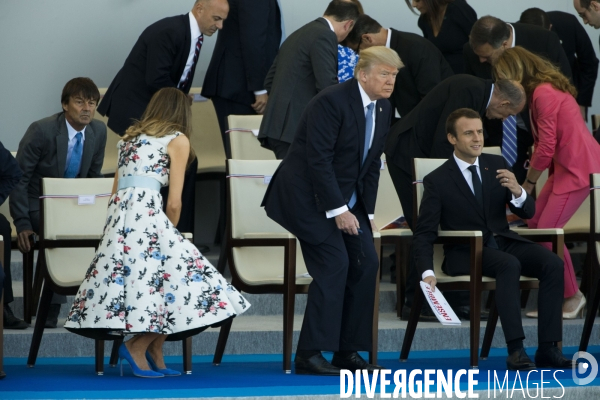 Défilé du 14 juillet sur les champs Elysées avec Emmanuel MACRON, son épouse Brigitte et Donald TRUMP et son épouse Mélania TRUMP. Défilé du 14 juillet 2017 en présence du président américain Donald TRUMP.