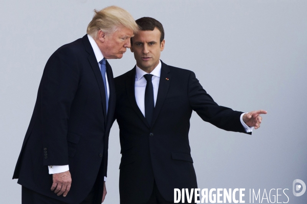 Défilé du 14 juillet sur les champs Elysées avec Emmanuel MACRON, son épouse Brigitte et Donald TRUMP et son épouse Mélania TRUMP. Défilé du 14 juillet 2017 en présence du président américain Donald TRUMP.