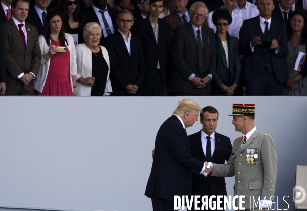 Défilé du 14 juillet sur les champs Elysées avec Emmanuel MACRON, son épouse Brigitte et Donald TRUMP et son épouse Mélania TRUMP. Défilé du 14 juillet 2017 en présence du président américain Donald TRUMP.