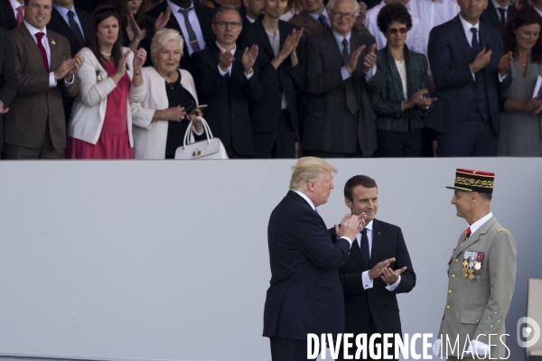 Défilé du 14 juillet sur les champs Elysées avec Emmanuel MACRON, son épouse Brigitte et Donald TRUMP et son épouse Mélania TRUMP. Défilé du 14 juillet 2017 en présence du président américain Donald TRUMP.