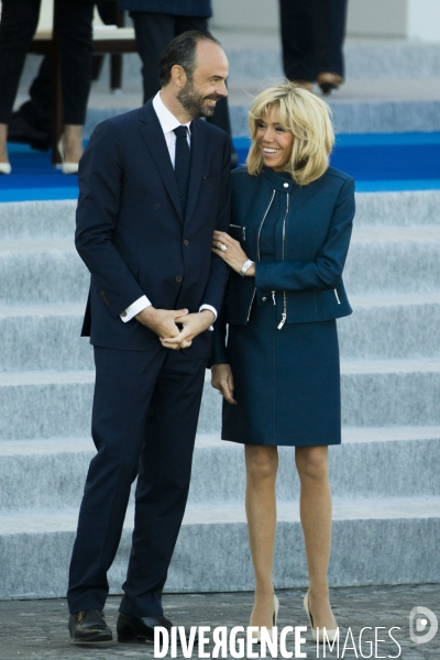 Défilé du 14 juillet sur les champs Elysées avec Emmanuel MACRON, son épouse Brigitte et Donald TRUMP et son épouse Mélania TRUMP. Défilé du 14 juillet 2017 en présence du président américain Donald TRUMP.