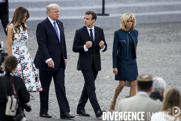 Défilé du 14 juillet sur les champs Elysées avec Emmanuel MACRON, son épouse Brigitte et Donald TRUMP et son épouse Mélania TRUMP. Défilé du 14 juillet 2017 en présence du président américain Donald TRUMP.