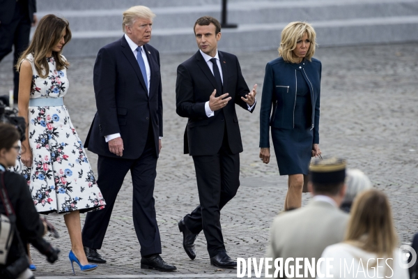 Défilé du 14 juillet sur les champs Elysées avec Emmanuel MACRON, son épouse Brigitte et Donald TRUMP et son épouse Mélania TRUMP. Défilé du 14 juillet 2017 en présence du président américain Donald TRUMP.