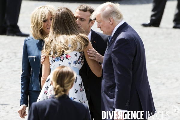 Défilé du 14 juillet sur les champs Elysées avec Emmanuel MACRON, son épouse Brigitte et Donald TRUMP et son épouse Mélania TRUMP. Défilé du 14 juillet 2017 en présence du président américain Donald TRUMP.