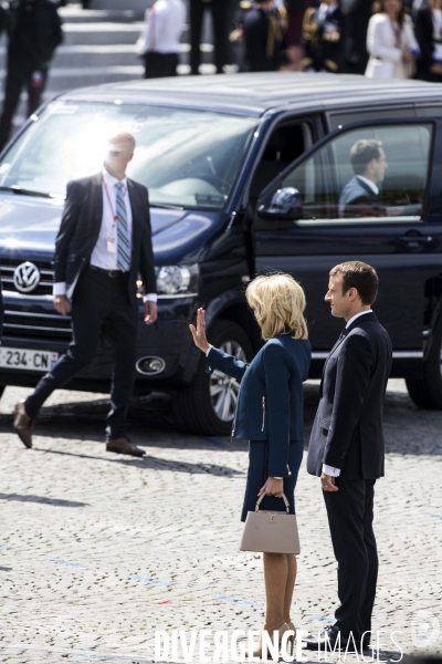 Défilé du 14 juillet sur les champs Elysées avec Emmanuel MACRON, son épouse Brigitte et Donald TRUMP et son épouse Mélania TRUMP. Défilé du 14 juillet 2017 en présence du président américain Donald TRUMP.