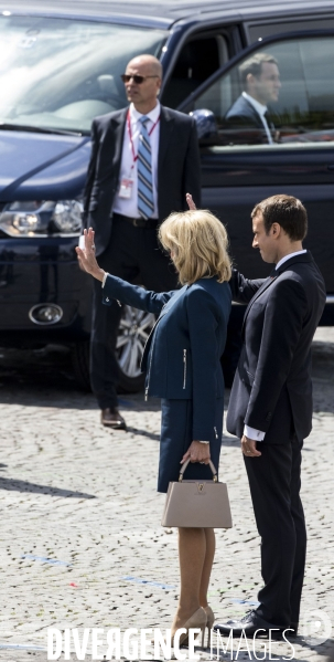 Défilé du 14 juillet sur les champs Elysées avec Emmanuel MACRON, son épouse Brigitte et Donald TRUMP et son épouse Mélania TRUMP. Défilé du 14 juillet 2017 en présence du président américain Donald TRUMP.