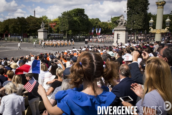 Défilé du 14 juillet sur les champs Elysées avec Emmanuel MACRON, son épouse Brigitte et Donald TRUMP et son épouse Mélania TRUMP. Défilé du 14 juillet 2017 en présence du président américain Donald TRUMP.