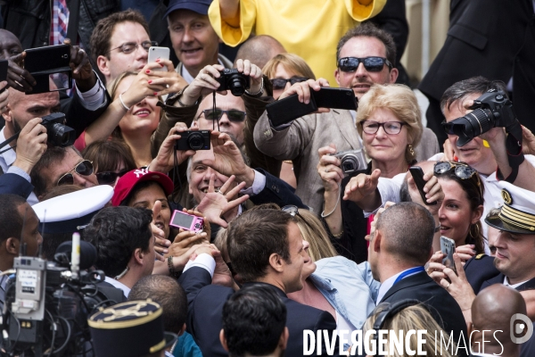 Défilé du 14 juillet sur les champs Elysées avec Emmanuel MACRON, son épouse Brigitte et Donald TRUMP et son épouse Mélania TRUMP. Défilé du 14 juillet 2017 en présence du président américain Donald TRUMP.