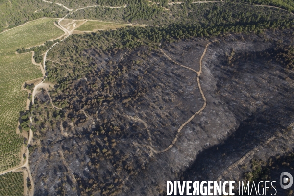 Survol du Luberon ravagé par le feu