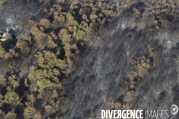 Survol du Luberon ravagé par le feu