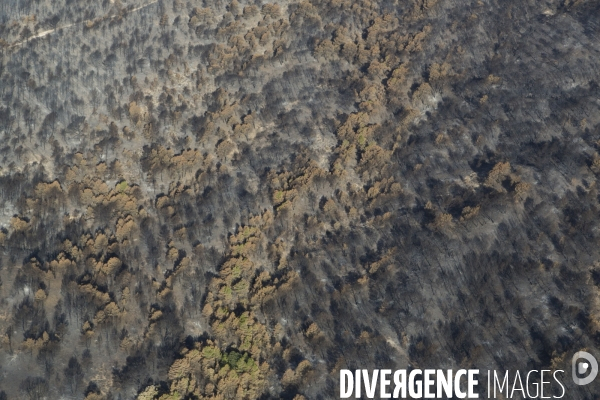 Survol du Luberon ravagé par le feu