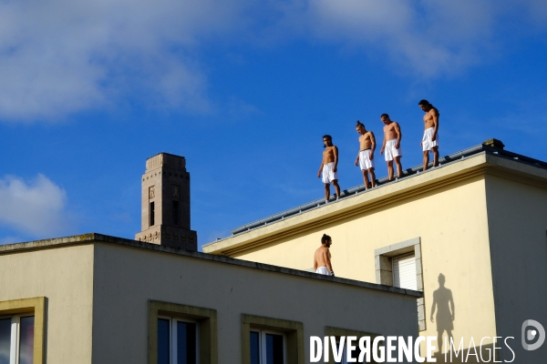 Bretagne. Finistere.Parkour dans le port de Brest