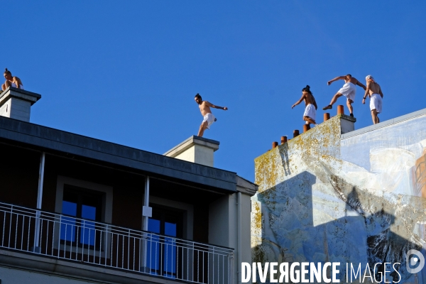 Bretagne. Finistere.Parkour dans le port de Brest