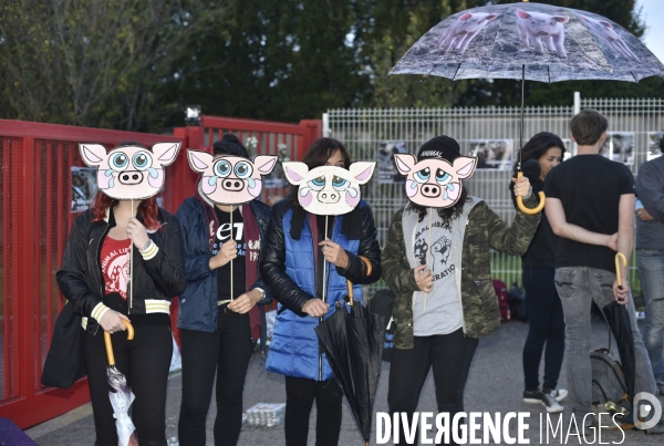 Nuit Debout devant l abattoir Guy Harang à Houdan. No slaughterhouses.