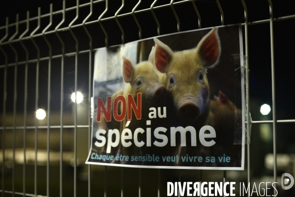 Nuit Debout devant l abattoir Guy Harang à Houdan. No slaughterhouses.