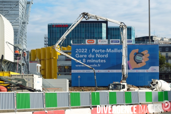 Le grand Paris express.Porte Maillot, travaux du RER E. Eole.