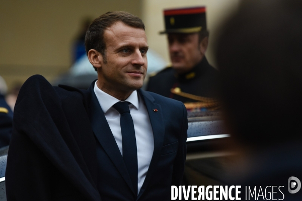 Emmanuel Macron. Prise d armes  aux Invalides
