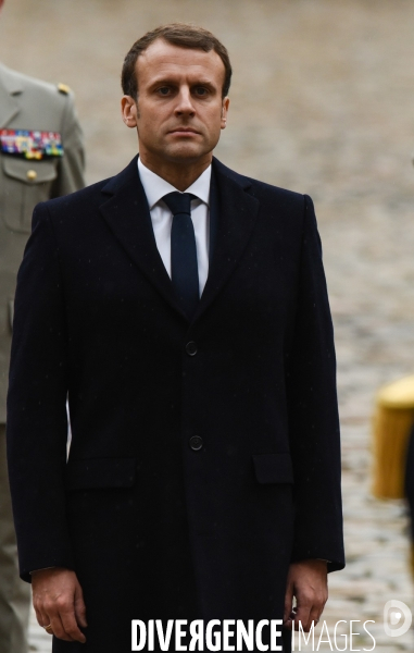 Emmanuel Macron. Prise d armes  aux Invalides