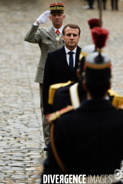 Emmanuel Macron. Prise d armes  aux Invalides