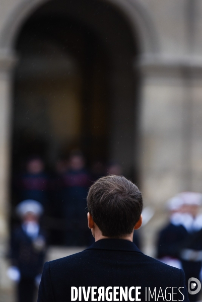 Emmanuel Macron. Prise d armes  aux Invalides