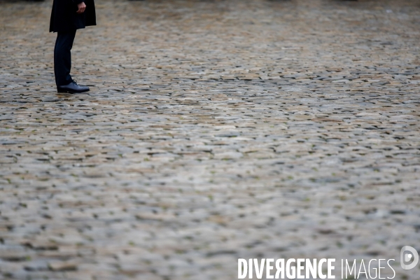 Emmanuel Macron. Prise d armes  aux Invalides