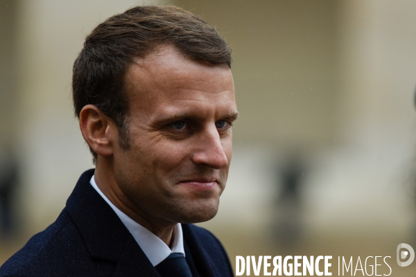 Emmanuel Macron. Prise d armes  aux Invalides