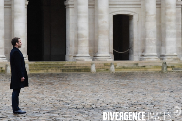 Emmanuel Macron. Prise d armes  aux Invalides