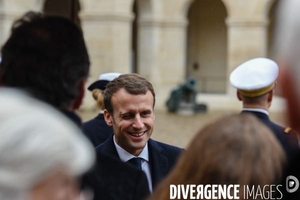 Emmanuel Macron. Prise d armes  aux Invalides
