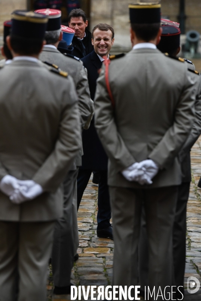 Emmanuel Macron. Prise d armes  aux Invalides