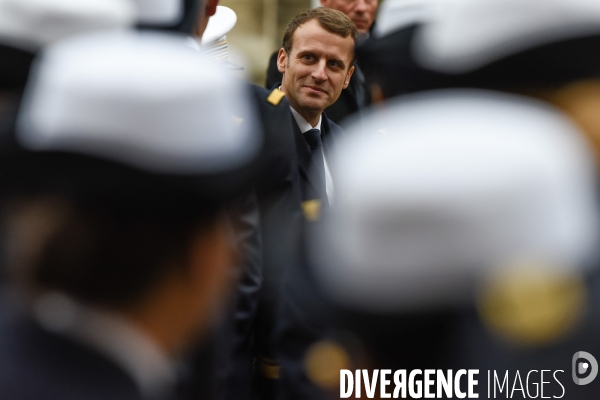 Emmanuel Macron. Prise d armes  aux Invalides