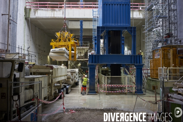 Chantier souterrain de prolongation de la Ligne 14 du métro parisien vers Clichy, le 21/12/2017.