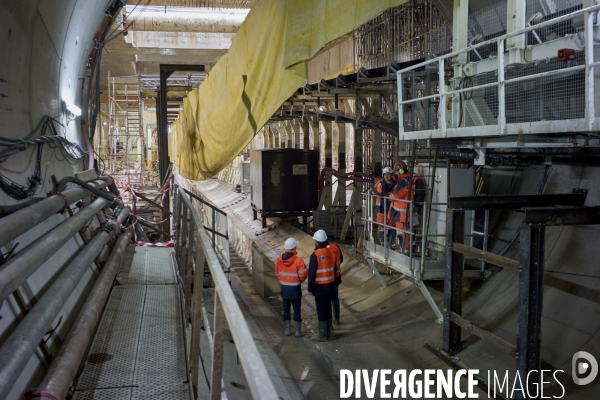 Chantier souterrain de prolongation de la Ligne 14 du métro parisien vers Clichy, le 21/12/2017.