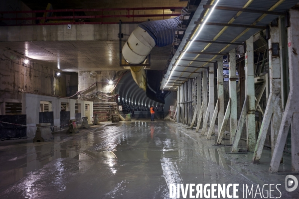 Chantier souterrain de prolongation de la Ligne 14 du métro parisien vers Clichy, le 21/12/2017.