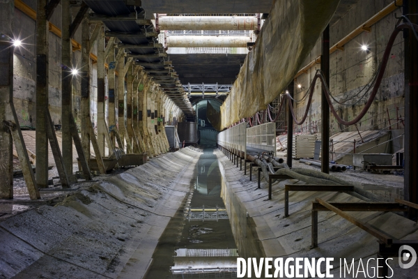 Chantier souterrain de prolongation de la Ligne 14 du métro parisien vers Clichy, le 21/12/2017.