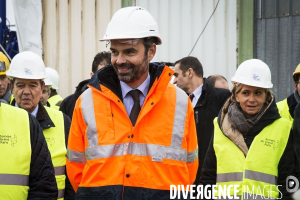 Le premier ministre Edouard PHILIPPE visite le chantier de la future ligne 15 du métro du Grand Paris Express.