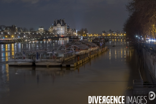 Paris la Seine en crue le 26 janvier 2018 au soir