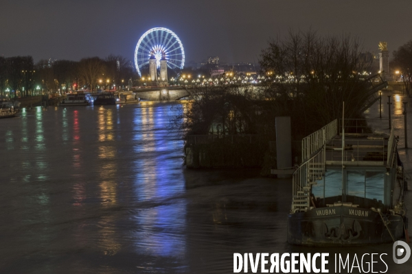 Paris la Seine en crue le 26 janvier 2018 au soir