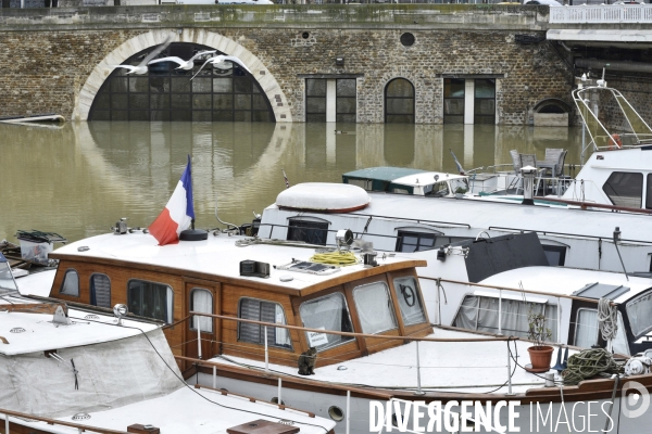 La Seine en crue à Paris. Seine flooded in Paris.