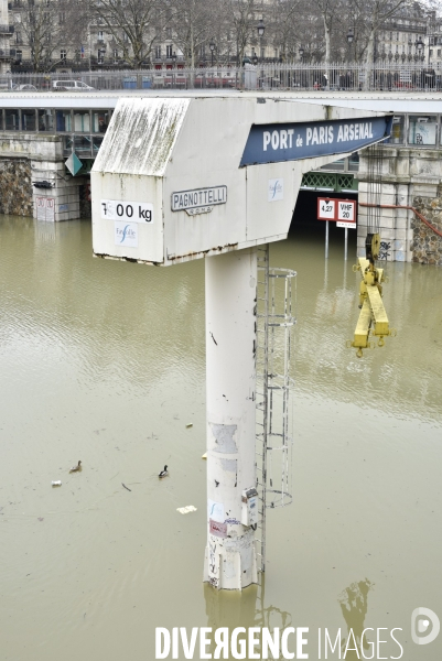 La Seine en crue à Paris. Seine flooded in Paris.