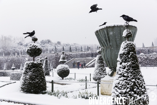Le parc du Château de Versailles sous la neige.