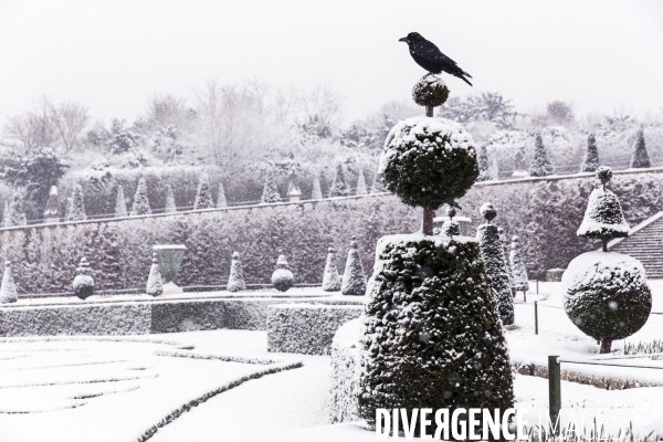 Le parc du Château de Versailles sous la neige.