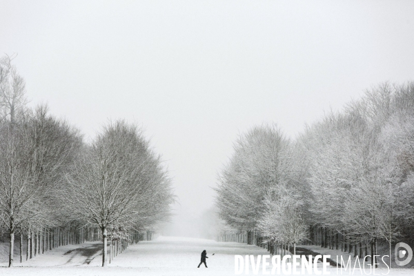 Le parc du Château de Versailles sous la neige.
