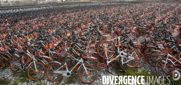 Cimetiere de velos en libre-service a shanghai