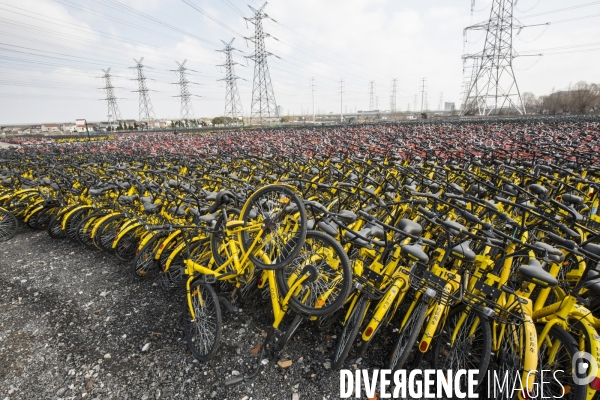 Cimetiere de velos en libre-service a shanghai