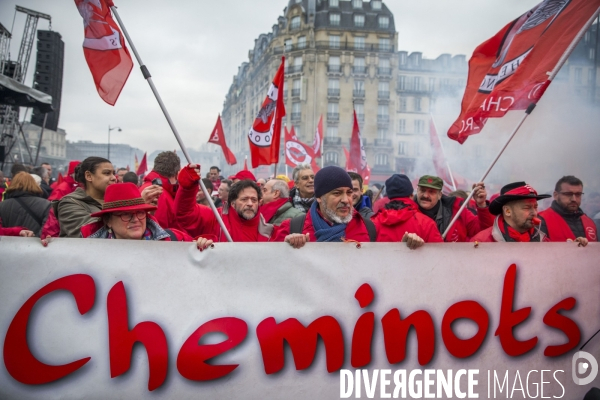 Manifestation nationale des cheminots contre le projet de réforme de leur statut à Paris le 22 mars 2018