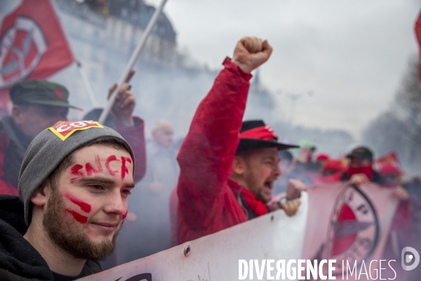 Manifestation nationale des cheminots contre le projet de réforme de leur statut à Paris le 22 mars 2018